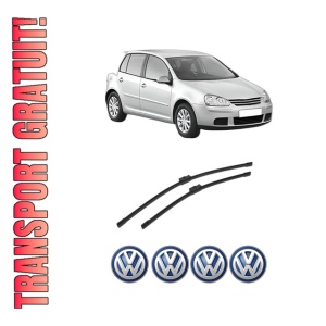 Set stergatoare auto Volkswagen GOLF V (1K1) din 2003-2009, pentru parbriz auto, 2 bucati, Bosch Aerotwin, din cauciuc siliconat rezistent, 4 Stickere Auto Volkswagen