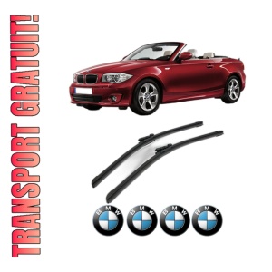 Set stergatoare BMW Seria 1 Convertible (E88) din 2007-2013, pentru parbriz auto, 2 bucati, Bosch Aerotwin, din cauciuc siliconat rezistent, 4 Stickere Auto BMW Seria