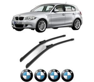 Set stergatoare BMW Seria 1 (E81) din 2006-2012, pentru parbriz auto, 2 bucati, Bosch Aerotwin, din cauciuc siliconat rezistent, 4 Stickere Auto BMW Seria v43791