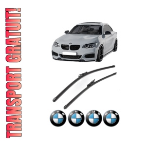 Set stergatoare BMW Seria 2 Coupe (F22, F87) din 2012-2021, pentru parbriz auto, 2 bucati, Valeo Silencio Xtrm, din cauciuc siliconat rezistent, 4 Stickere Auto BMW Seria