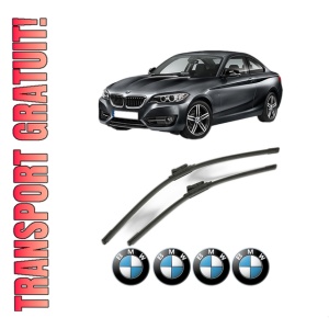 Set stergatoare BMW Seria 2 F74 Gran Coupe (F74) din 2024-2025, pentru parbriz auto, 2 bucati, Bosch Aerotwin, din cauciuc siliconat rezistent, 4 Stickere Auto BMW Seria