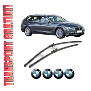 Set stergatoare BMW Seria 3 Touring (F31) din 2012-2019, pentru parbriz auto, 2 bucati, Valeo Silencio Xtrm, din cauciuc siliconat rezistent, 4 Stickere Auto BMW Seria