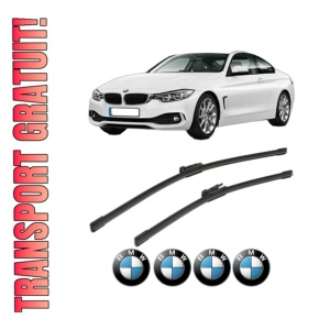 Set stergatoare BMW Seria 4 Coupe (F32, F82) din 2013-2020, pentru parbriz auto, 2 bucati, Bosch Aerotwin, din cauciuc siliconat rezistent, 4 Stickere Auto BMW Seria