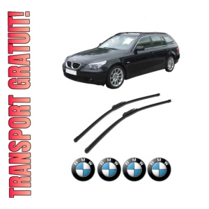Set stergatoare BMW Seria 5 Touring (E61) din 2004-2010, pentru parbriz auto, 2 bucati, Bosch Aerotwin, din cauciuc siliconat rezistent, 4 Stickere Auto BMW Seria
