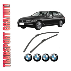 Set stergatoare BMW Seria 5 Touring Van (G31) din 2017-2019, pentru parbriz auto, 2 bucati, Valeo Silencio Xtrm, din cauciuc siliconat rezistent, 4 Stickere Auto BMW Seria