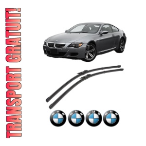 Set stergatoare BMW Seria 6 (E63) din 2003-2010, pentru parbriz auto, 2 bucati, Valeo Silencio Xtrm, din cauciuc siliconat rezistent, 4 Stickere Auto BMW Seria