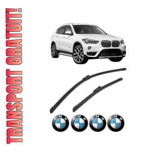Set stergatoare BMW Seria X1 Van (F48) din 2015-2022, pentru parbriz auto, 2 bucati, Bosch Aerotwin, din cauciuc siliconat rezistent, 4 Stickere Auto BMW Seria