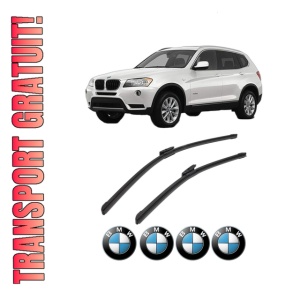 Set stergatoare BMW Seria X3 (F25) din 2010-2017, pentru parbriz auto, 2 bucati, Bosch Aerotwin Multi, din cauciuc siliconat rezistent, 4 Stickere Auto BMW Seria