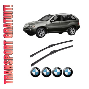 Set stergatoare BMW Seria X5 (E53) din 2000-2004, pentru parbriz auto, 2 bucati, Bosch Aerotwin Retrofit, din cauciuc siliconat rezistent, 4 Stickere Auto BMW Seria