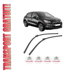 Set stergatoare CITROEN DS4 (NX_) din 2011-2015, pentru parbriz auto, 2 bucati, Valeo Silencio Xtrm, din cauciuc siliconat rezistent, 4 Stickere Auto CITROEN