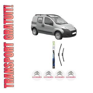 Set stergatoare CITROEN NEMO MPV din 2009-2010, pentru parbriz auto, 2 bucati, Valeo Silencio Xtrm, din cauciuc siliconat rezistent, 4 Stickere Auto CITROEN