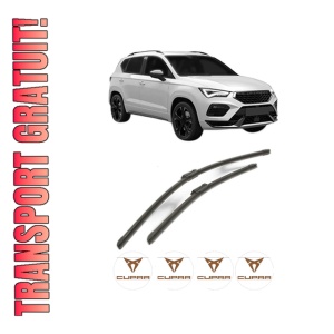 Set stergatoare CUPRA ATECA (KH7, KHP, KBP) din 2018-2023, pentru parbriz auto, 2 bucati, Bosch Aerotwin, din cauciuc siliconat rezistent, 4 Stickere Auto CUPRA