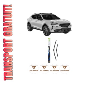 Set stergatoare CUPRA FORMENTOR (KM7, KMP) din 2020-2024, pentru parbriz auto, 2 bucati, Valeo Silencio, din cauciuc siliconat rezistent, 4 Stickere Auto CUPRA