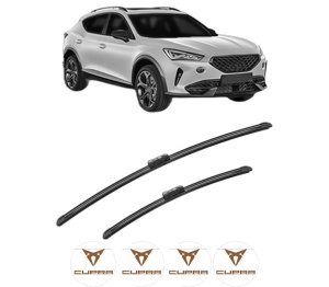 Set stergatoare CUPRA FORMENTOR (KM7, KMP) din 2020-2024, pentru parbriz auto, 2 bucati, Bosch Aerotwin, din cauciuc siliconat rezistent, 4 Stickere Auto CUPRA v49461