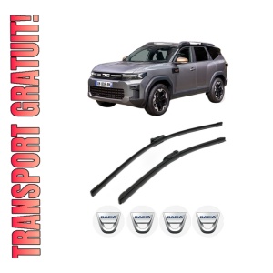 Set stergatoare DACIA BIGSTER din 2024-2025, pentru parbriz auto, 2 bucati, Bosch Aerotwin, din cauciuc siliconat rezistent, 4 Stickere Auto DACIA