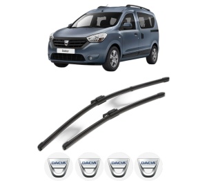 Set stergatoare DACIA DOKKER Box Body/MPV din 2012-2021, pentru parbriz auto, 2 bucati, Valeo Silencio Xtrm, din cauciuc siliconat rezistent, 4 Stickere Auto DACIA v35016