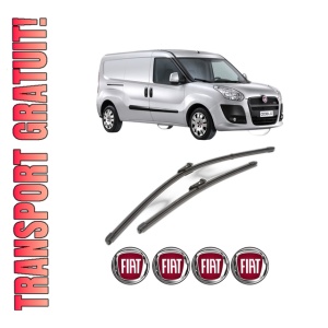 Set stergatoare FIAT DOBLO Bus (263_) din 2010-2023, pentru parbriz auto, 2 bucati, Valeo Silencio Xtrm, din cauciuc siliconat rezistent, 4 Stickere Auto FIAT