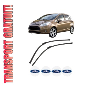 Set stergatoare FORD B-MAX (JK) din 2012-2016, pentru parbriz auto, 2 bucati, Valeo Silencio Xtrm, din cauciuc siliconat rezistent, 4 Stickere Auto FORD