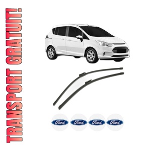 Set stergatoare FORD B-MAX Van (JK) din 2012-2015, pentru parbriz auto, 2 bucati, Bosch Aerotwin, din cauciuc siliconat rezistent, 4 Stickere Auto FORD