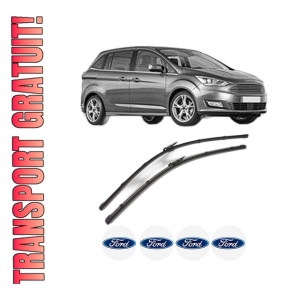Set stergatoare FORD C-MAX II Van din 2010-2019, pentru parbriz auto, 2 bucati, Valeo Silencio Xtrm, din cauciuc siliconat rezistent, 4 Stickere Auto FORD