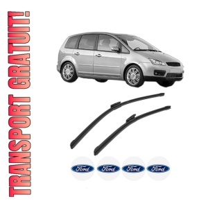 Set stergatoare FORD FOCUS C-MAX (DM2) din 2003-2007, pentru parbriz auto, 2 bucati, Bosch Aerotwin Multi, din cauciuc siliconat rezistent, 4 Stickere Auto FORD