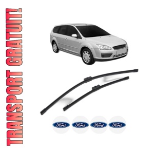 Set stergatoare FORD FOCUS II Estate Van din 2004-2011, pentru parbriz auto, 2 bucati, Bosch Aerotwin, din cauciuc siliconat rezistent, 4 Stickere Auto FORD