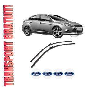 Set stergatoare FORD FOCUS III Saloon din 2010-2020, pentru parbriz auto, 2 bucati, Valeo Silencio, din cauciuc siliconat rezistent, 4 Stickere Auto FORD