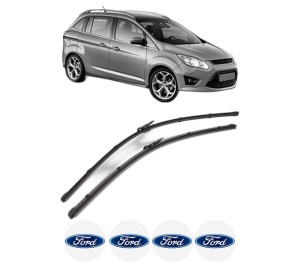 Set stergatoare FORD GRAND C-MAX (DXA/CB7, DXA/CEU) din 2010-2019, pentru parbriz auto, 2 bucati, Valeo Silencio Xtrm, din cauciuc siliconat rezistent, 4 Stickere Auto FORD v37716