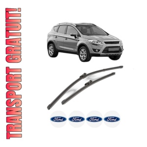 Set stergatoare FORD KUGA I din 2008-2012, pentru parbriz auto, 2 bucati, Valeo Silencio Xtrm, din cauciuc siliconat rezistent, 4 Stickere Auto FORD