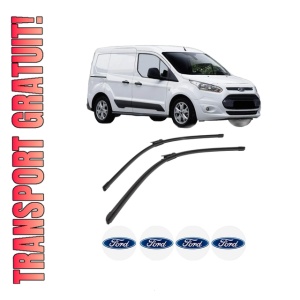 Set stergatoare FORD TRANSIT CONNECT MPV din 2013-2018, pentru parbriz auto, 2 bucati, Bosch Aerotwin, din cauciuc siliconat rezistent, 4 Stickere Auto FORD