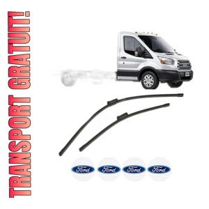 Set stergatoare FORD TRANSIT V363 Platform/Chassis (FED, FFD) din 2013-2024, pentru parbriz auto, 2 bucati, Bosch Aerotwin, din cauciuc siliconat rezistent, 4 Stickere Auto FORD
