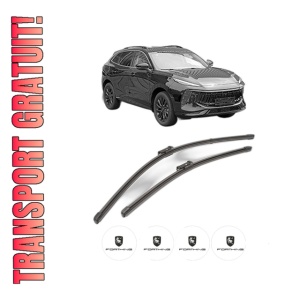 Set stergatoare FORTHING T5 EVO din 2023, pentru parbriz auto, 2 bucati, Valeo Silencio Xtrm, din cauciuc siliconat rezistent, 4 Stickere Auto FORTHING