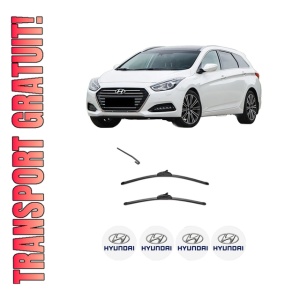 Set stergatoare HYUNDAI i40 I Kombi Van (VF) din 2015-2019, pentru parbriz auto, 2 bucati, Valeo Silencio, din cauciuc siliconat rezistent, 4 Stickere Auto HYUNDAI