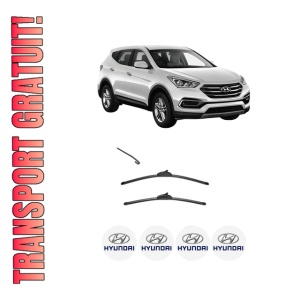 Set stergatoare HYUNDAI SANTA FE IV (TM, TMA) din 2018-2022, pentru parbriz auto, 2 bucati, Valeo Silencio, din cauciuc siliconat rezistent, 4 Stickere Auto HYUNDAI