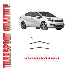 Set stergatoare KIA RIO III Saloon (UB) din 2011-2017, pentru parbriz auto, 2 bucati, Valeo Silencio, din cauciuc siliconat rezistent, 4 Stickere Auto KIA