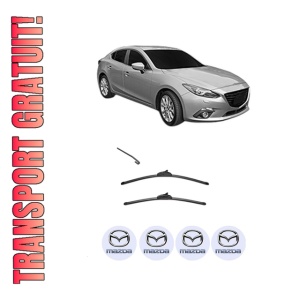 Set stergatoare MAZDA 3 Hatchback (BP) din 2018-2021, pentru parbriz auto, 2 bucati, Valeo Silencio, din cauciuc siliconat rezistent, 4 Stickere Auto MAZDA