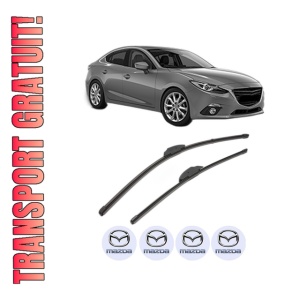Set stergatoare MAZDA 3 Saloon (BM_, BN_) din 2013-2019, pentru parbriz auto, 2 bucati, Valeo Silencio Xtrm, din cauciuc siliconat rezistent, 4 Stickere Auto MAZDA