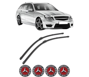 Set stergatoare MERCEDES-BENZ C-CLASS T-Model (S204) din 2007-2014, pentru parbriz auto, 2 bucati, Valeo Silencio Xtrm, din cauciuc siliconat rezistent, 4 Stickere Auto MERCEDES-BENZ v40056