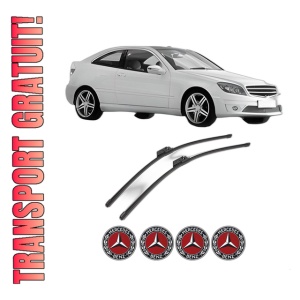 Set stergatoare MERCEDES-BENZ CLC-CLASS (CL203) din 2008-2011, pentru parbriz auto, 2 bucati, Valeo Silencio Xtrm, din cauciuc siliconat rezistent, 4 Stickere Auto MERCEDES-BENZ