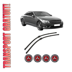 Set stergatoare MERCEDES-BENZ S-CLASS Coupe (C216) din 2006-2013, pentru parbriz auto, 2 bucati, Valeo Silencio, din cauciuc siliconat rezistent, 4 Stickere Auto MERCEDES-BENZ