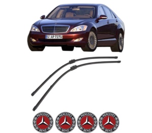 Set stergatoare MERCEDES-BENZ S-CLASS (W221, V221) din 2005-2013, pentru parbriz auto, 2 bucati, Valeo Silencio Xtrm, din cauciuc siliconat rezistent, 4 Stickere Auto MERCEDES-BENZ v40416