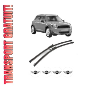 Set stergatoare MINI MINI COUNTRYMAN (R60) din 2010-2016, pentru parbriz auto, 2 bucati, Valeo Silencio Xtrm, din cauciuc siliconat rezistent, 4 Stickere Auto MINI