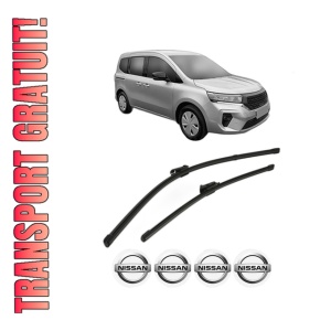 Set stergatoare NISSAN TOWNSTAR Box Body/MPV (XFK) din 2021-2022, pentru parbriz auto, 2 bucati, Valeo Silencio, din cauciuc siliconat rezistent, 4 Stickere Auto NISSAN
