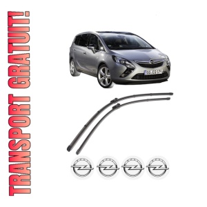 Set stergatoare OPEL ZAFIRA TOURER C (P12) din 2011-2019, pentru parbriz auto, 2 bucati, Valeo Silencio Xtrm, din cauciuc siliconat rezistent, 4 Stickere Auto OPEL