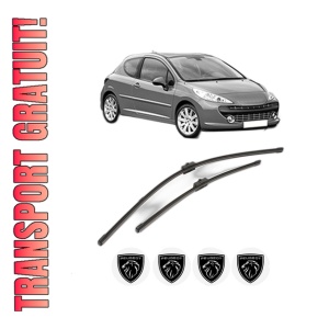 Set stergatoare PEUGEOT 207 (WA_, WC_) din 2006-2015, pentru parbriz auto, 2 bucati, Valeo Silencio Xtrm, din cauciuc siliconat rezistent, 4 Stickere Auto PEUGEOT