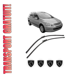 Set stergatoare PEUGEOT 307 SW Estate Van (3E_, 3H_) din 2003-2009, pentru parbriz auto, 2 bucati, Valeo Silencio Xtrm, din cauciuc siliconat rezistent, 4 Stickere Auto PEUGEOT