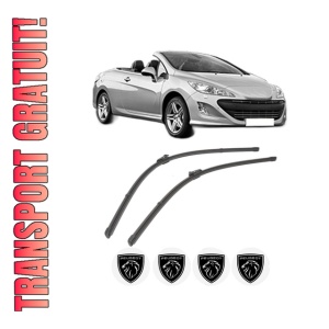 Set stergatoare PEUGEOT 308 CC (4B_) din 2009-2014, pentru parbriz auto, 2 bucati, Valeo Silencio Xtrm, din cauciuc siliconat rezistent, 4 Stickere Auto PEUGEOT