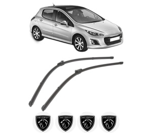 Set stergatoare PEUGEOT 308 I (4A_, 4C_) din 2007-2015, pentru parbriz auto, 2 bucati, Valeo Silencio Xtrm, din cauciuc siliconat rezistent, 4 Stickere Auto PEUGEOT v37656