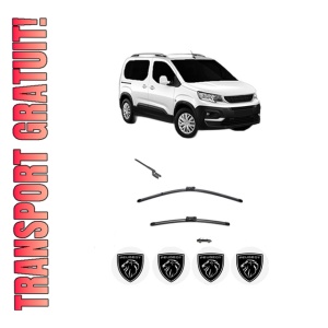 Set stergatoare PEUGEOT RIFTER din 2018-2023, pentru parbriz auto, 2 bucati, Valeo Silencio, din cauciuc siliconat rezistent, 4 Stickere Auto PEUGEOT