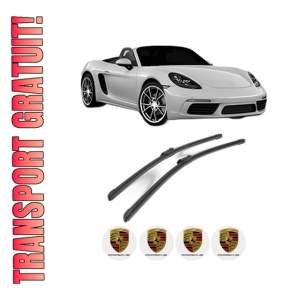 Set stergatoare PORSCHE 718 BOXSTER Spyder (982) din 2019, pentru parbriz auto, 2 bucati, Bosch Aerotwin, din cauciuc siliconat rezistent, 4 Stickere Auto PORSCHE